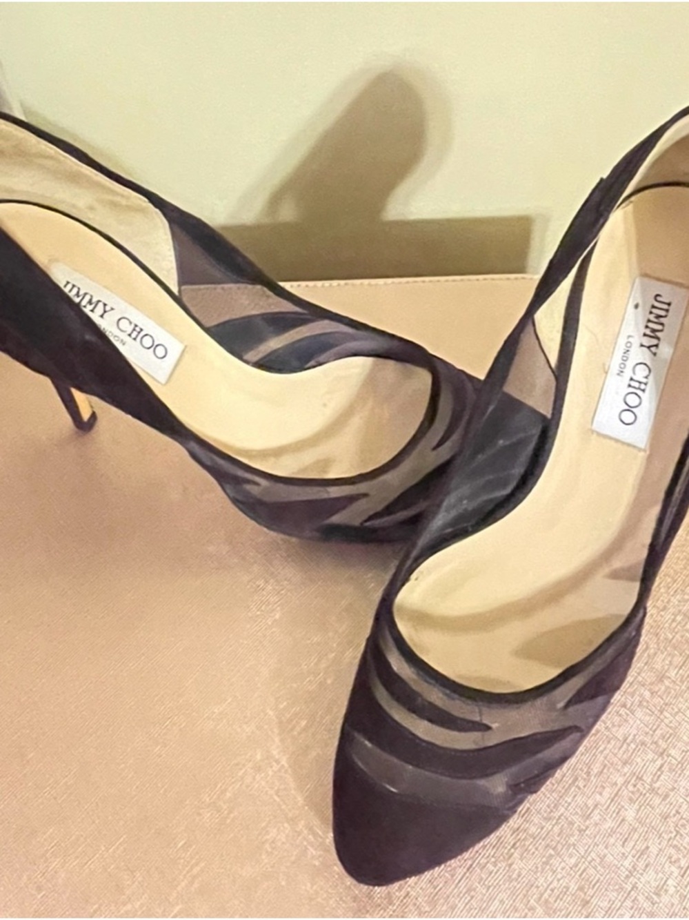 Jimmy Choo Dark Purple , Mesh Suede , round toe Pumps